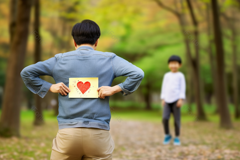 爸爸把爱心卡面藏在背后摄影图,高清,摄影图,摄影图片,图片大全,摄影图免费下载